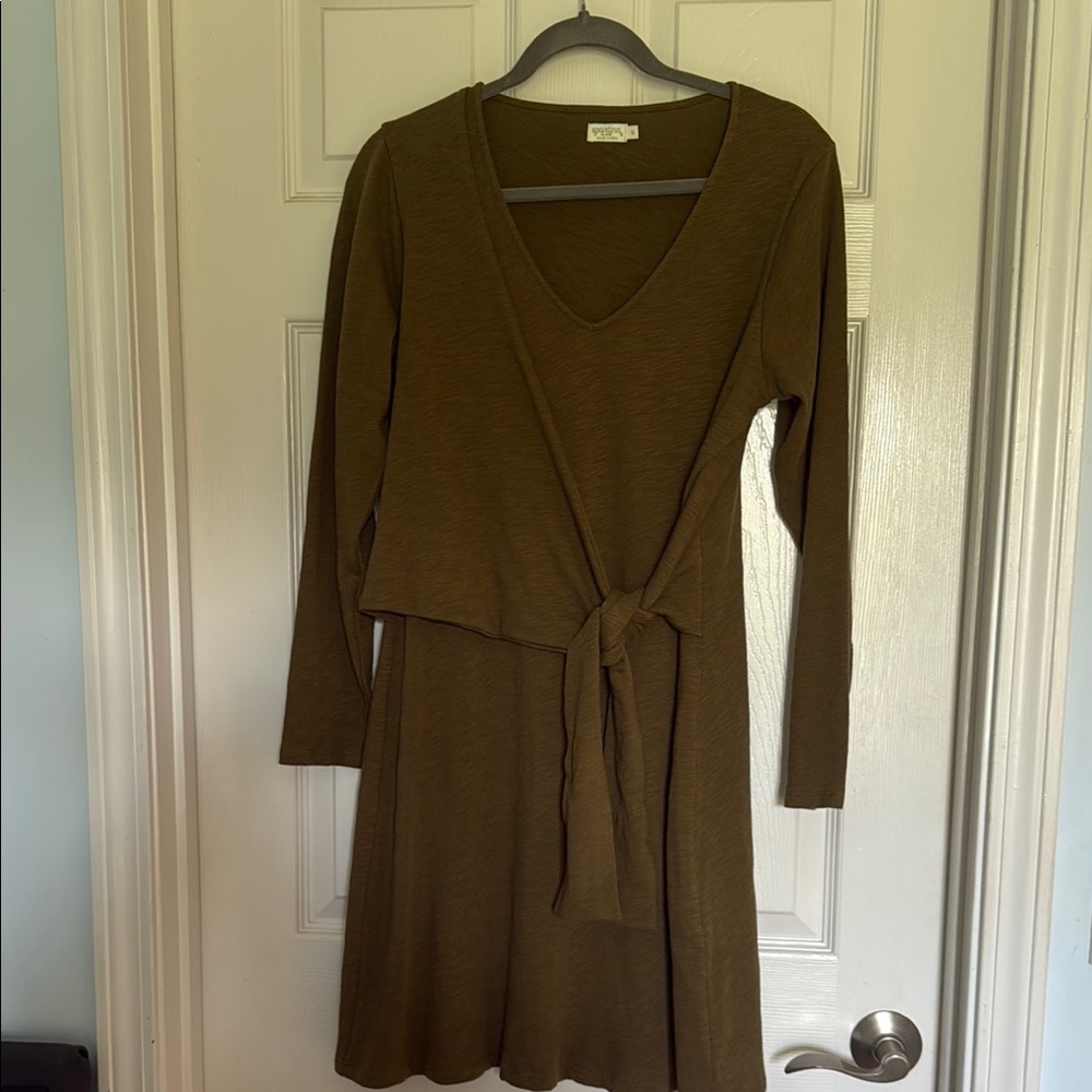 New-Spartina 449 Day Olive Green Long Sleeve Wrap Dress Peruvian Cotton